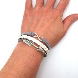 Stacked Leather Bracelet with Infinity & Arrow Charms